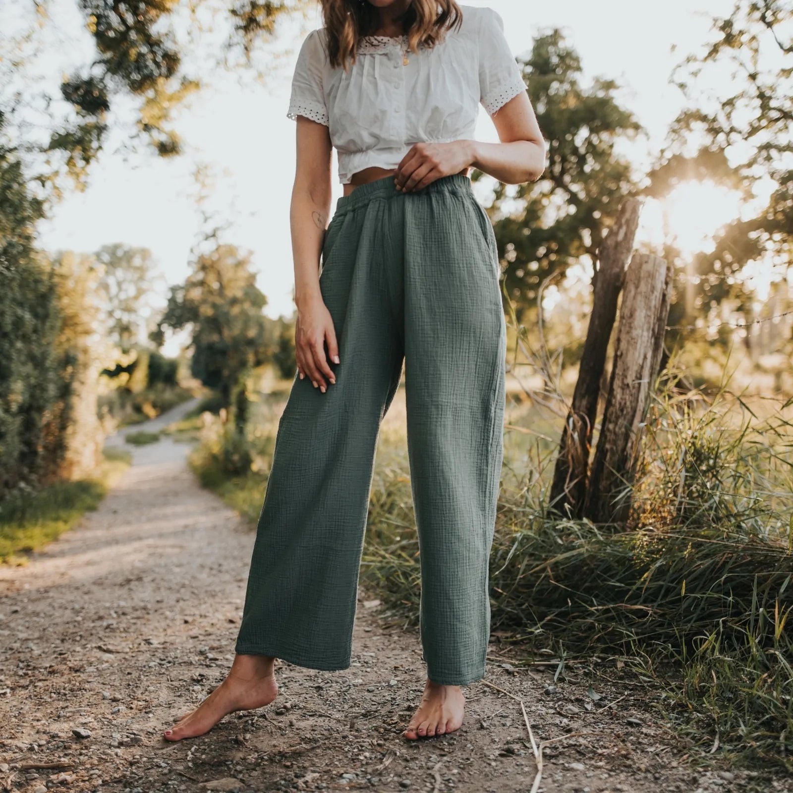 Nordlicht Musselin Hose LEJA Grün - 100% Bio Baumwolle